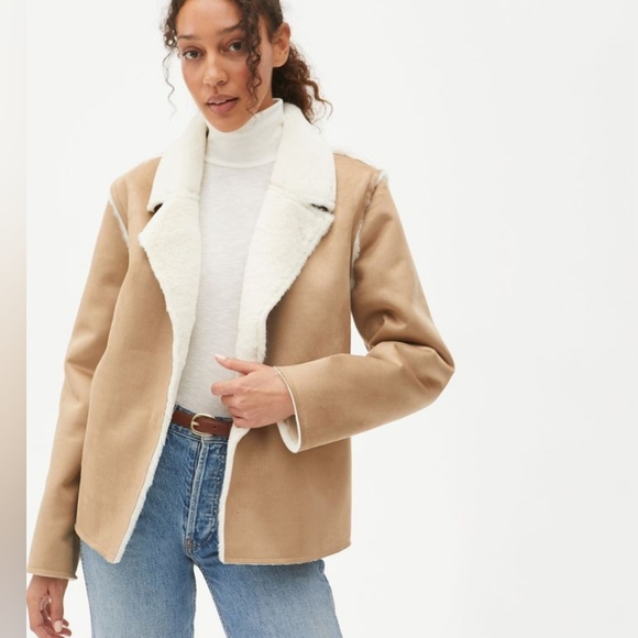 MICHAEL STARS Faux Fur Tan White Suede Kit Jacket - Picture 10 of 12